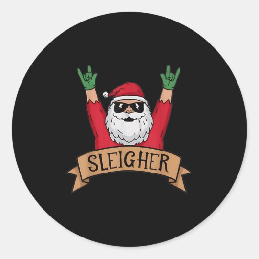 Funny Sleigher Rock'n'Roll Santa Claus Weihnachten Runder Aufkleber (Vorderseite)