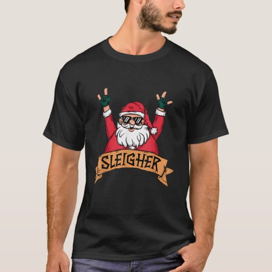 Funny Sleigher Rock'n'Roll Santa Claus Weihnachten T-Shirt (Vorderseite)