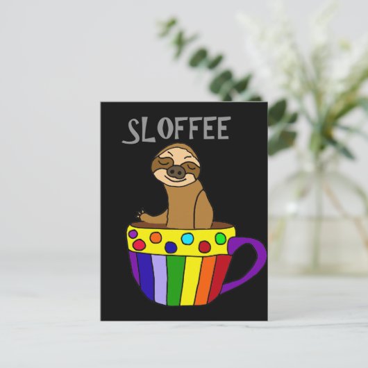 Funny SLOFFEE Sloth Drink Coffee Design Postkarte (Stehend Vorderseite)