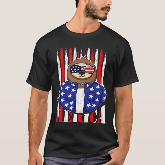 Funny Sloth 4. Juli Merica Vierte Patriotic T-Shirt (Vorderseite)