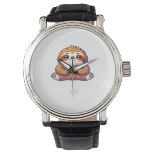 Funny Sloth aß Pizza, Kawaii Animal Lover Clas Armbanduhr
