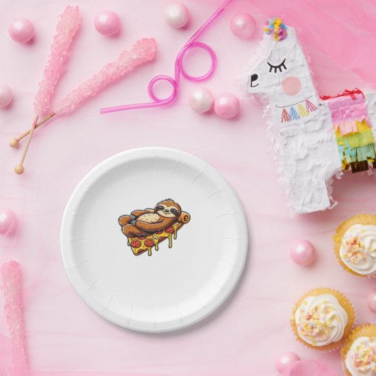 Funny Sloth aß Pizza, Kawaii Animal Lover Clas Pappteller (Party)