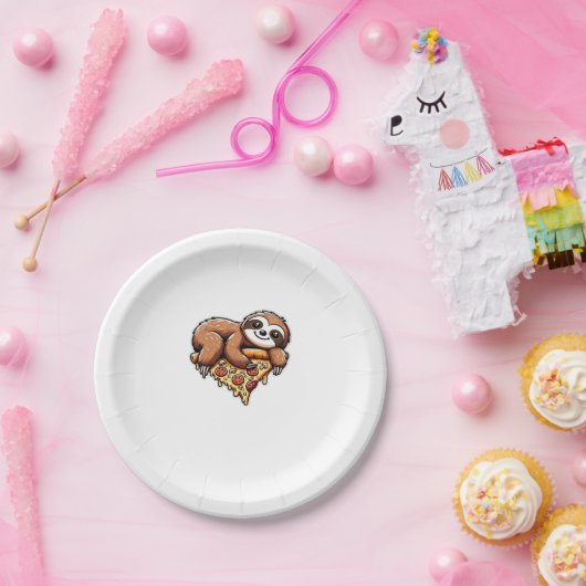 Funny Sloth aß Pizza, Kawaii Animal Lover Clas Pappteller (Party)