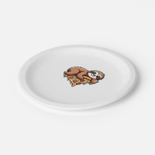 Funny Sloth aß Pizza, Kawaii Animal Lover Clas Pappteller (Schrägansicht)
