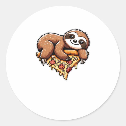 Funny Sloth aß Pizza, Kawaii Animal Lover Clas Runder Aufkleber (Vorderseite)