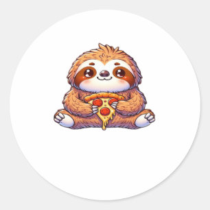 Funny Sloth aß Pizza, Kawaii Animal Lover Clas Runder Aufkleber