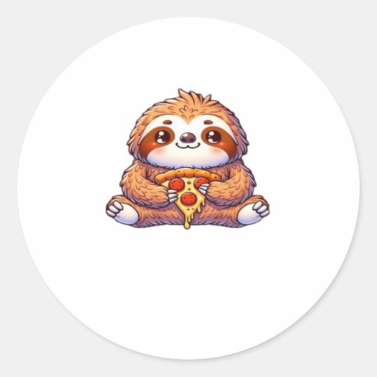 Funny Sloth aß Pizza, Kawaii Animal Lover Clas Runder Aufkleber (Vorderseite)