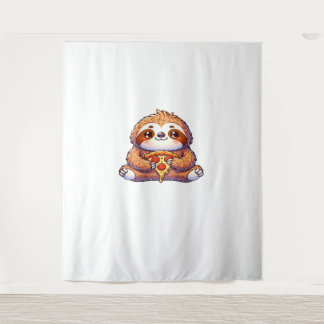 Funny Sloth aß Pizza, Kawaii Animal Lover Clas Wandteppich