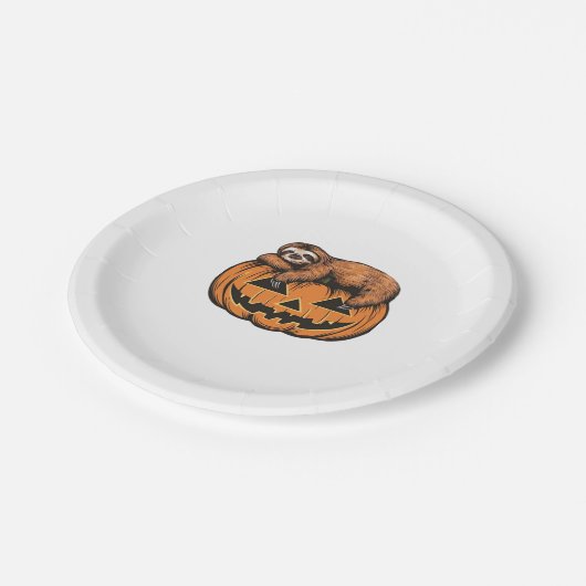 Funny Sloth auf Halloween Pumpkin Essential T - Sh Pappteller (Schrägansicht)