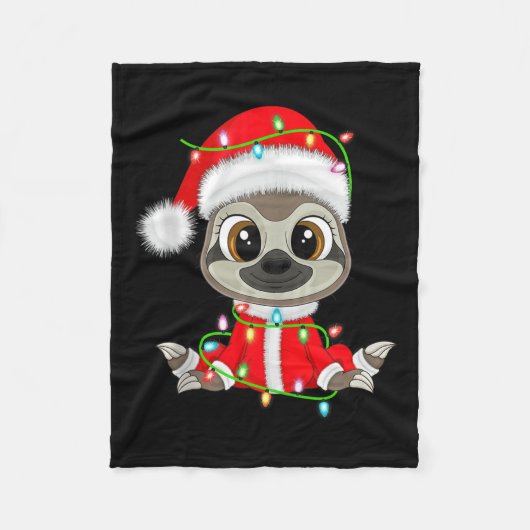Funny Sloth Christmas Lights Santa Costume Cute An Fleecedecke (Vorderseite)