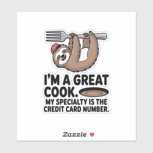 Funny Sloth Cook Hängt auf einer Gabel Aufkleber (Blatt)