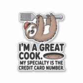 Funny Sloth Cook Hängt auf einer Gabel Aufkleber (Vorderseite)
