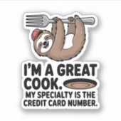 Funny Sloth Cook Hängt auf einer Gabel Aufkleber (Vorderseite)