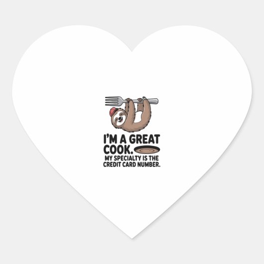 Funny Sloth Cook Hängt auf einer Gabel Herz-Aufkleber (Vorderseite)