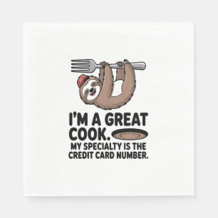 Funny Sloth Cook Hängt auf einer Gabel Serviette