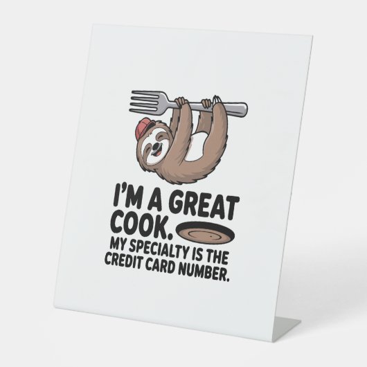 Funny Sloth Cook Hängt auf einer Gabel Sockelschild (Vorderseite)