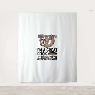 Funny Sloth Cook Hängt auf einer Gabel Wandteppich