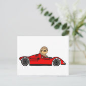 Funny Sloth Driving Race Car Cartoon Postkarte (Stehend Vorderseite)