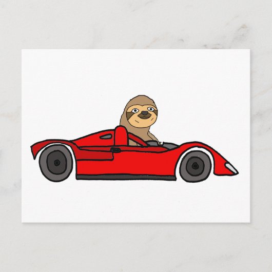 Funny Sloth Driving Race Car Cartoon Postkarte (Vorderseite)