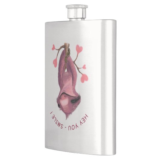 Funny Sloth Flask Smile - Benutzerdefinierter Text Flachmann (Links)