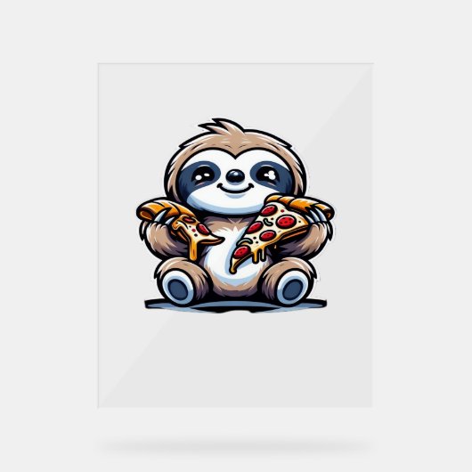 Funny Sloth frisst Pizza, Kawaii Animal drüben Acrylschild (Vorderseite)