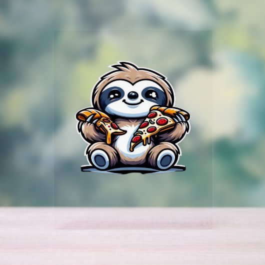 Funny Sloth frisst Pizza, Kawaii Animal drüben Acrylschild (Neutral)