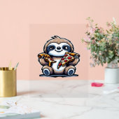 Funny Sloth frisst Pizza, Kawaii Animal drüben Acrylschild (Hochzeit)