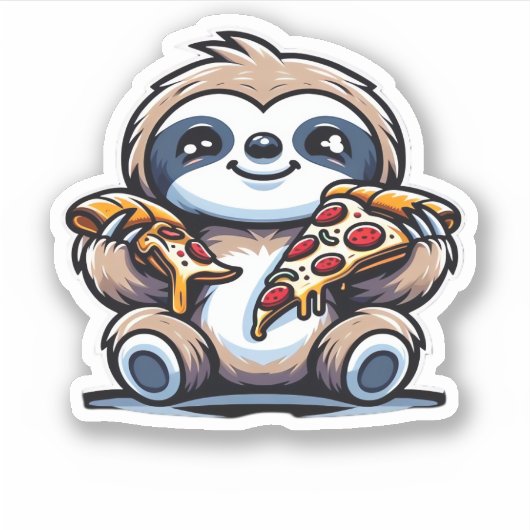 Funny Sloth frisst Pizza, Kawaii Animal drüben Aufkleber (Vorderseite)