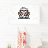 Funny Sloth frisst Pizza, Kawaii Animal drüben Banner (Insitu)
