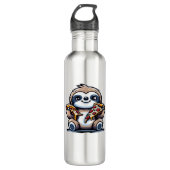Funny Sloth frisst Pizza, Kawaii Animal drüben Edelstahlflasche (Vorderseite)