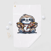 Funny Sloth frisst Pizza, Kawaii Animal drüben Golfhandtuch (Insitu)