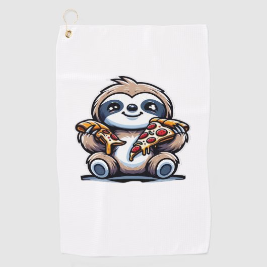 Funny Sloth frisst Pizza, Kawaii Animal drüben Golfhandtuch (Vorderseite)