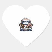 Funny Sloth frisst Pizza, Kawaii Animal drüben Herz-Aufkleber (Vorderseite)