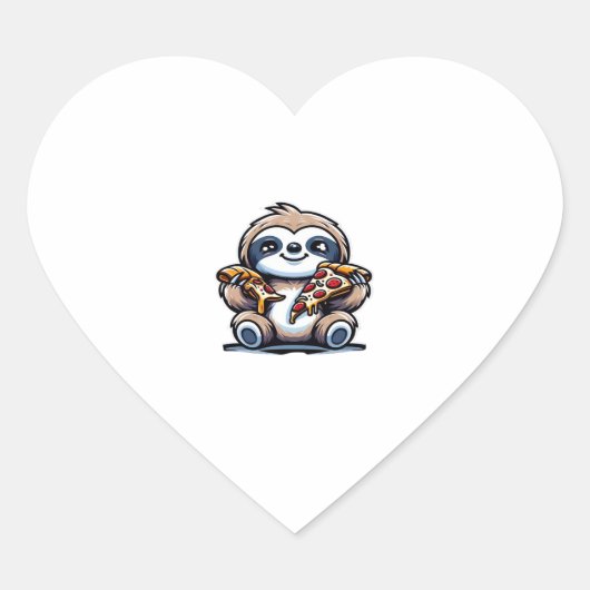 Funny Sloth frisst Pizza, Kawaii Animal drüben Herz-Aufkleber (Vorderseite)