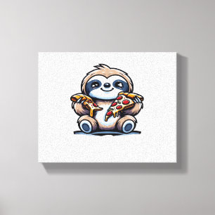 Funny Sloth frisst Pizza, Kawaii Animal drüben Leinwanddruck