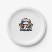 Funny Sloth frisst Pizza, Kawaii Animal drüben Pappteller (Vorderseite)