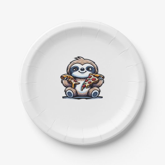 Funny Sloth frisst Pizza, Kawaii Animal drüben Pappteller (Vorderseite)