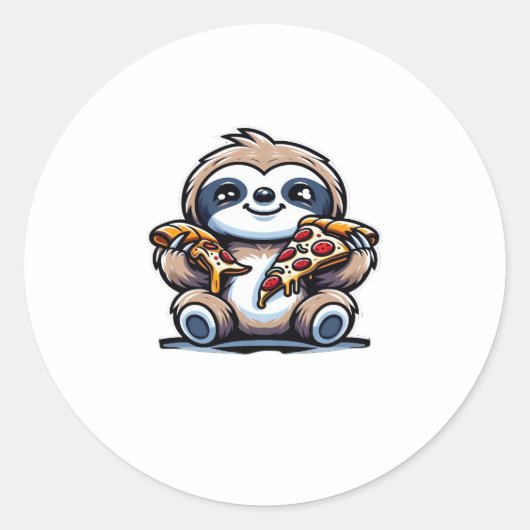 Funny Sloth frisst Pizza, Kawaii Animal drüben Runder Aufkleber (Vorderseite)