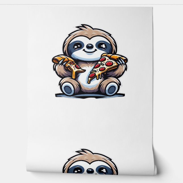 Funny Sloth frisst Pizza, Kawaii Animal drüben Tapete (Abrollen)