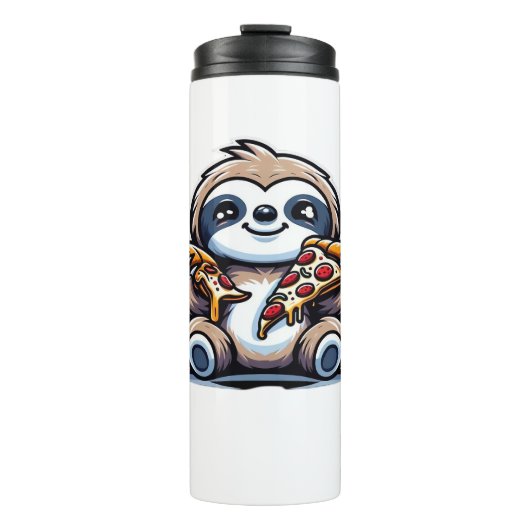 Funny Sloth frisst Pizza, Kawaii Animal drüben Thermosbecher (Vorderseite)