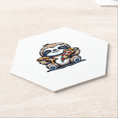 Funny Sloth frisst Pizza, Kawaii Animal drüben Untersetzer (angewinkelt)