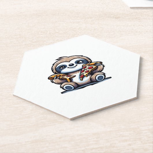 Funny Sloth frisst Pizza, Kawaii Animal drüben Untersetzer (angewinkelt)