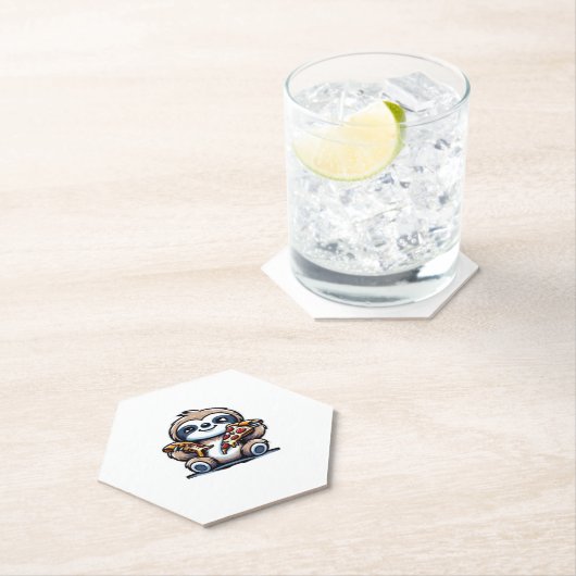 Funny Sloth frisst Pizza, Kawaii Animal drüben Untersetzer (Vor Ort)