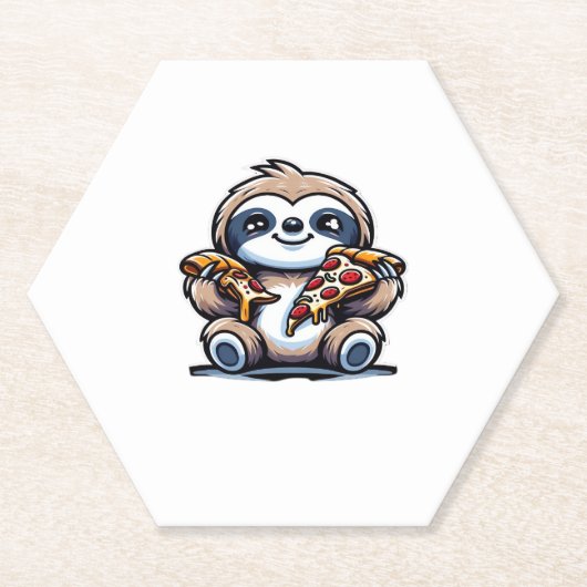 Funny Sloth frisst Pizza, Kawaii Animal drüben Untersetzer (Vorderseite)