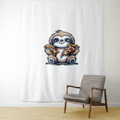 Funny Sloth frisst Pizza, Kawaii Animal drüben Wandteppich (Beispiel)