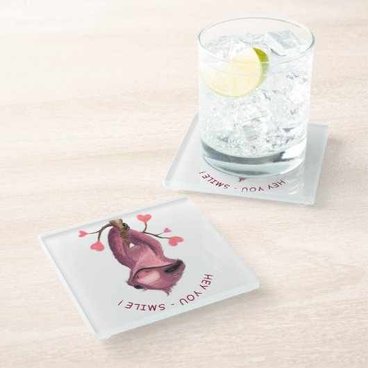 Funny Sloth Glass Untersetzer - Benutzerdefinierte (Schrägansicht)