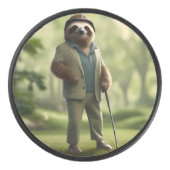 Funny Sloth Golf Player, Eishockey Puck (Vorderseite)