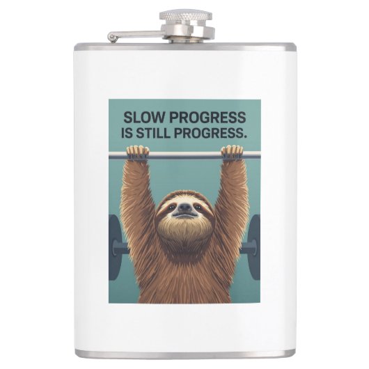 Funny Sloth Gym Motivation Poster - Slow Progress Flachmann (Vorderseite)