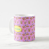 Funny Sloth Hearts Blumenrosa Muster | Name hinzuf Kaffeetasse (Vorderseite Links)