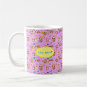 Funny Sloth Hearts Blumenrosa Muster | Name hinzuf Kaffeetasse (Links)